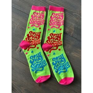 Stay Single Novelty Crew Socks Neon Green Pink Funny Valentine Anti Love Unisex